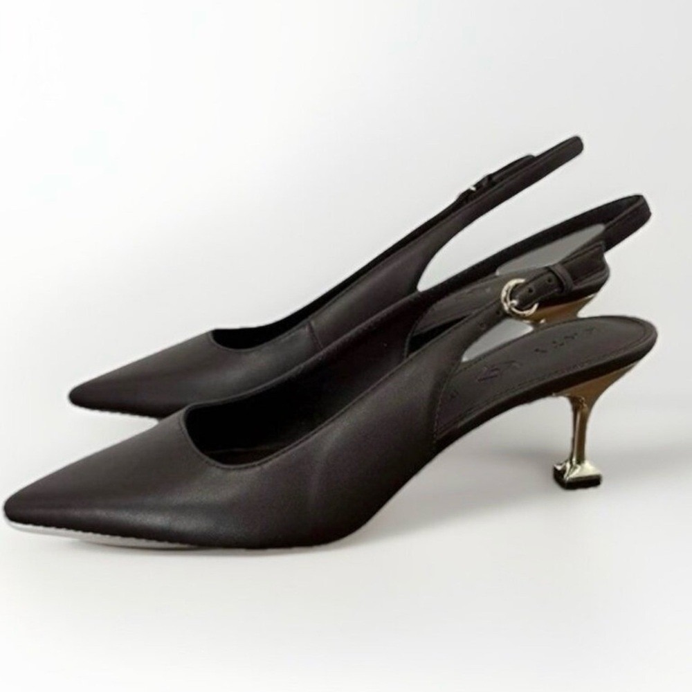 Katy Perry Collections size 6 Oceanview Sling Back Coffee Faux Nappa Gold Heel